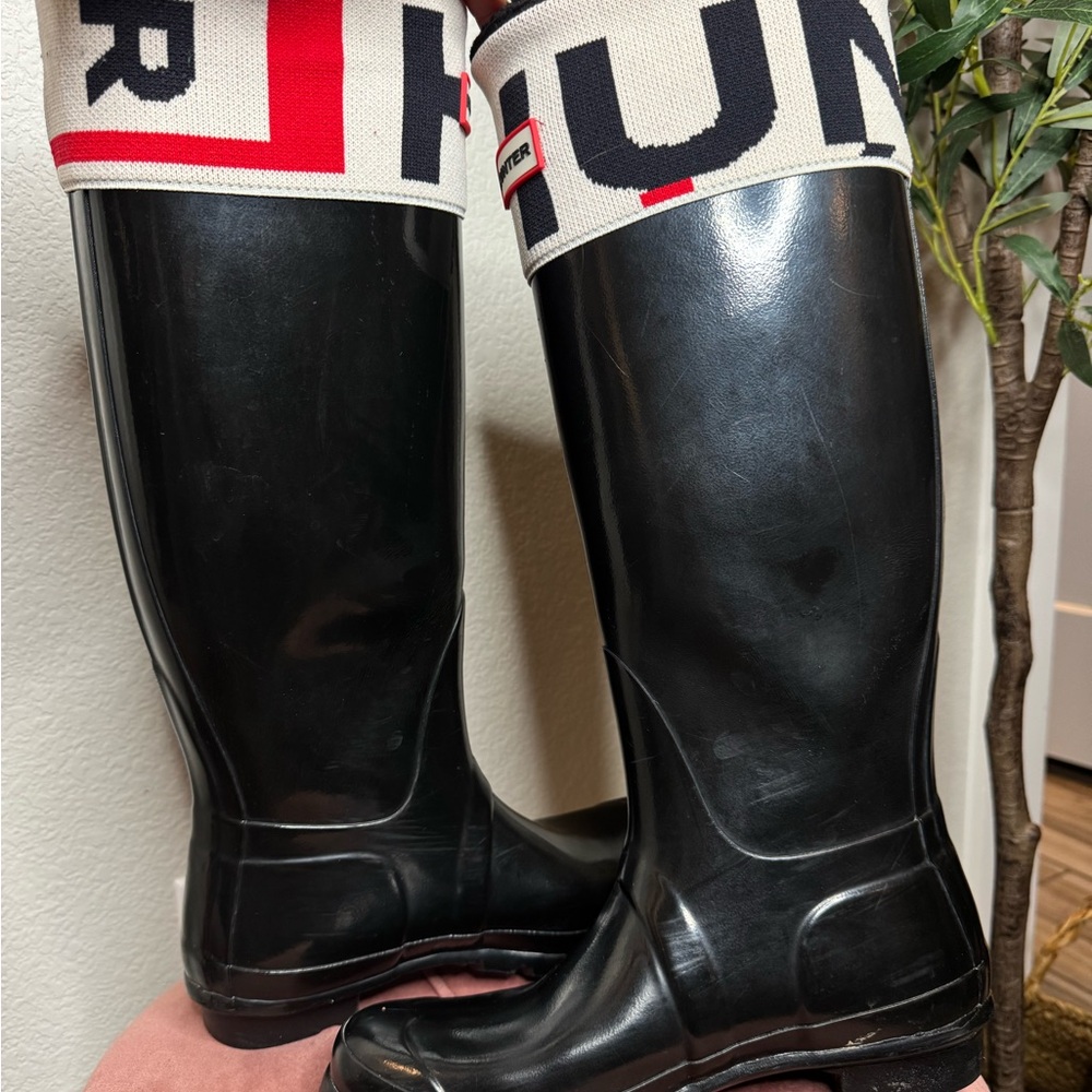 Hunter Original Tall Rain Boots Womens US 8 Black Gloss Waterproof‎ Rubber Boot - Picture 5 of 11
